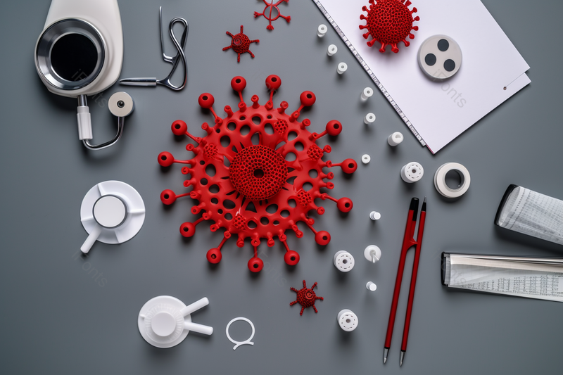 瘟疫科学医学新冠19或医疗设备顶部视图上的新冠图标,高清,摄影图,摄影图片,图片大全,摄影图免费下载